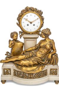 A French Gilt Bronze and Marble Clock Garniture