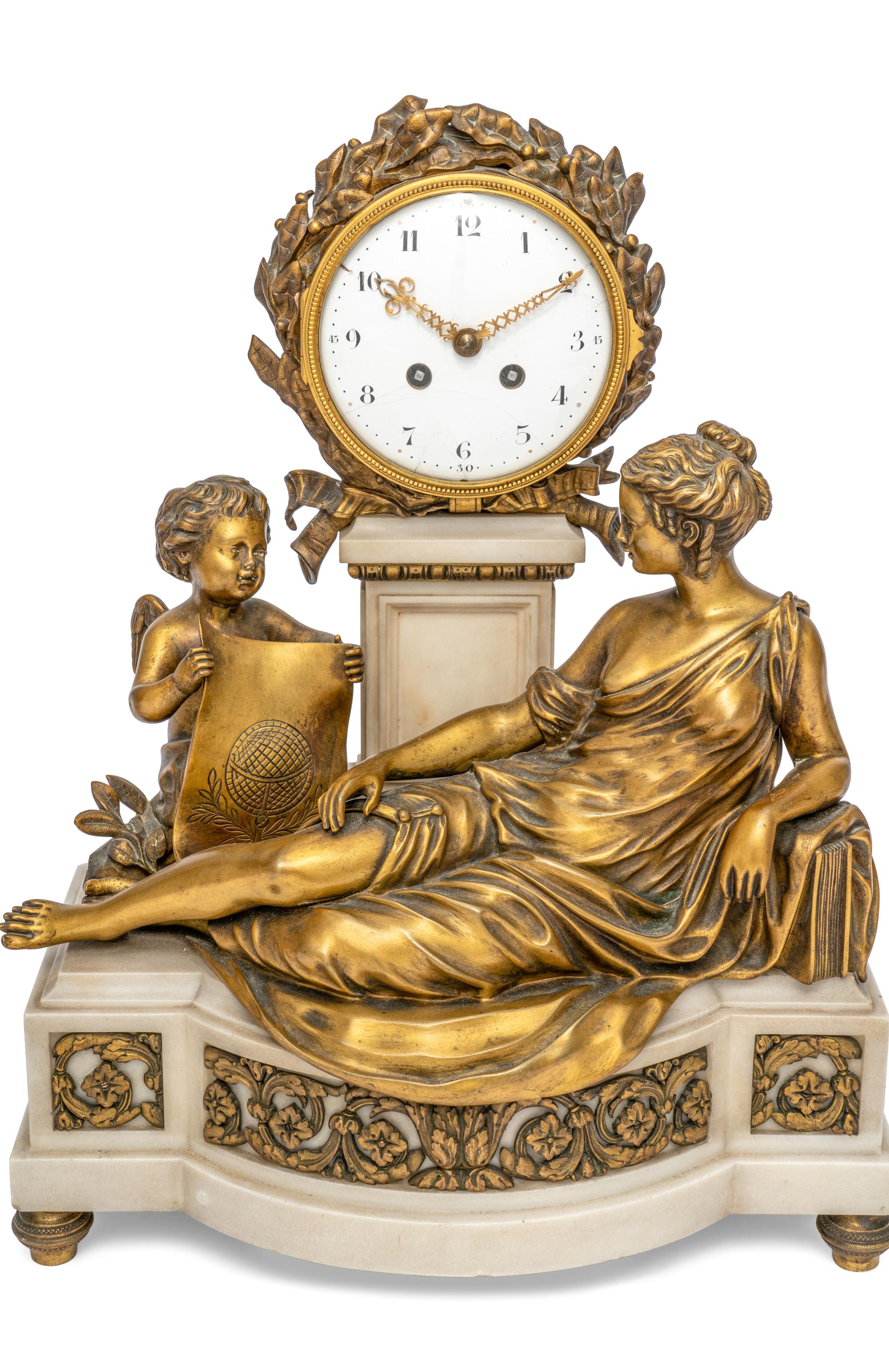 A French Gilt Bronze and Marble Clock Garniture