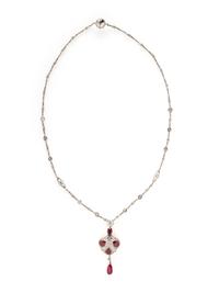 EDWARDIAN, BURMESE RUBY AND DIAMOND PENDANT NECKLACE