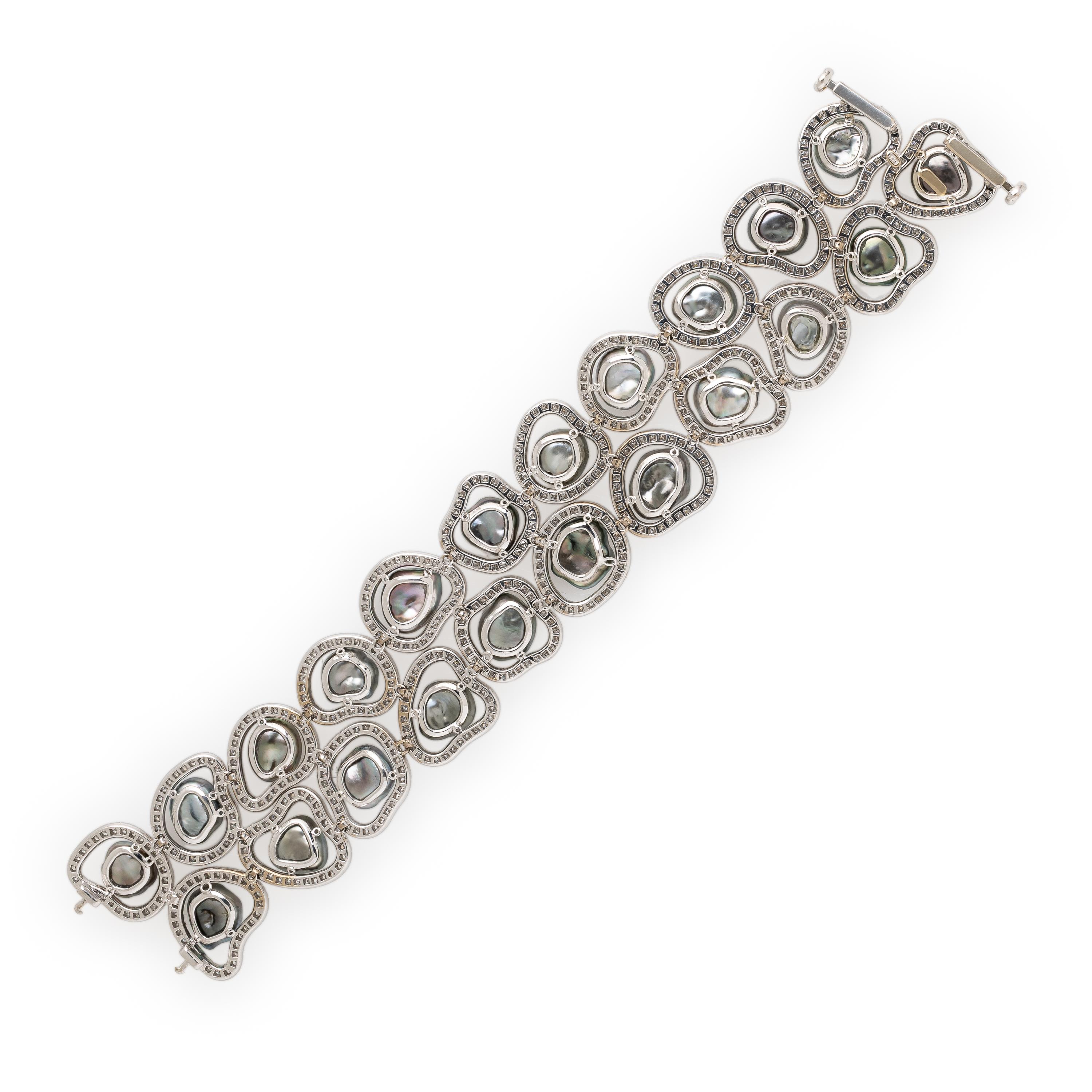 Baroque Cultured Gray Pearl and Diamond Bracelet