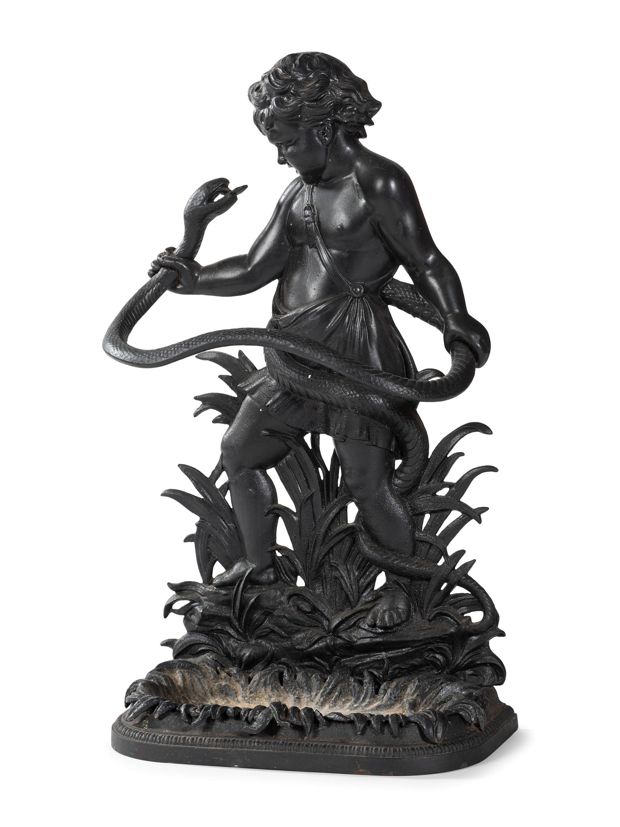 A Cast Iron Putto and Serpent Umbrella Stand