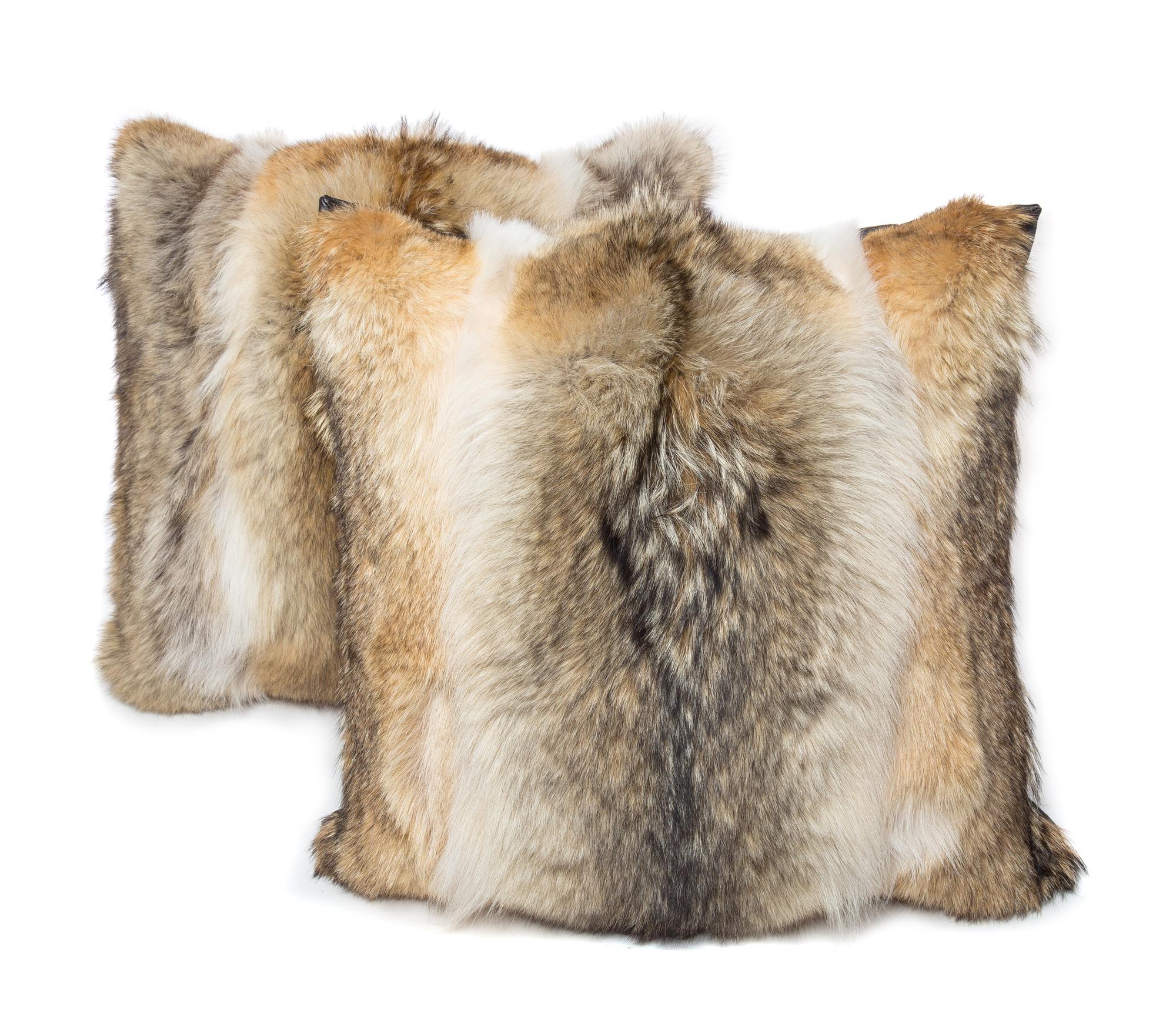 A Pair of Coyote Fur Pillows 19 x 19 inches. — 20TH CENTURY