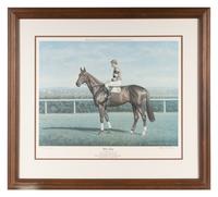A Phar Lap Limited Edition Richard Stone Reeves Print Signed by Trainer Tommy Woodcock,