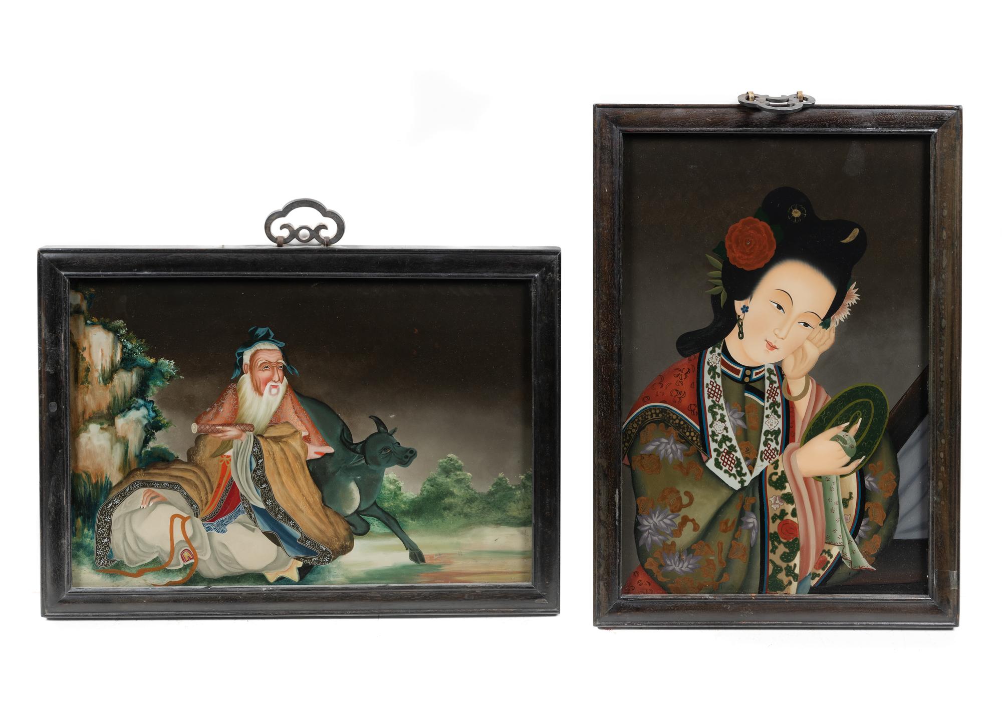 Two Chinese Reverse Glass Paintings