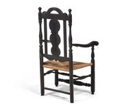 A Rare and Important Painted, Carved and Turned Slat-Back Armchair