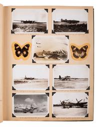 [WORLD WAR II]. Extensive US Navy album identified to James Sumner Douglass, Yeoman First Class, USS Lavaca, featuring pre-war and war-date photographs of Tinian Island, aerial reconnaissance, atomic bomb carriers, and more.