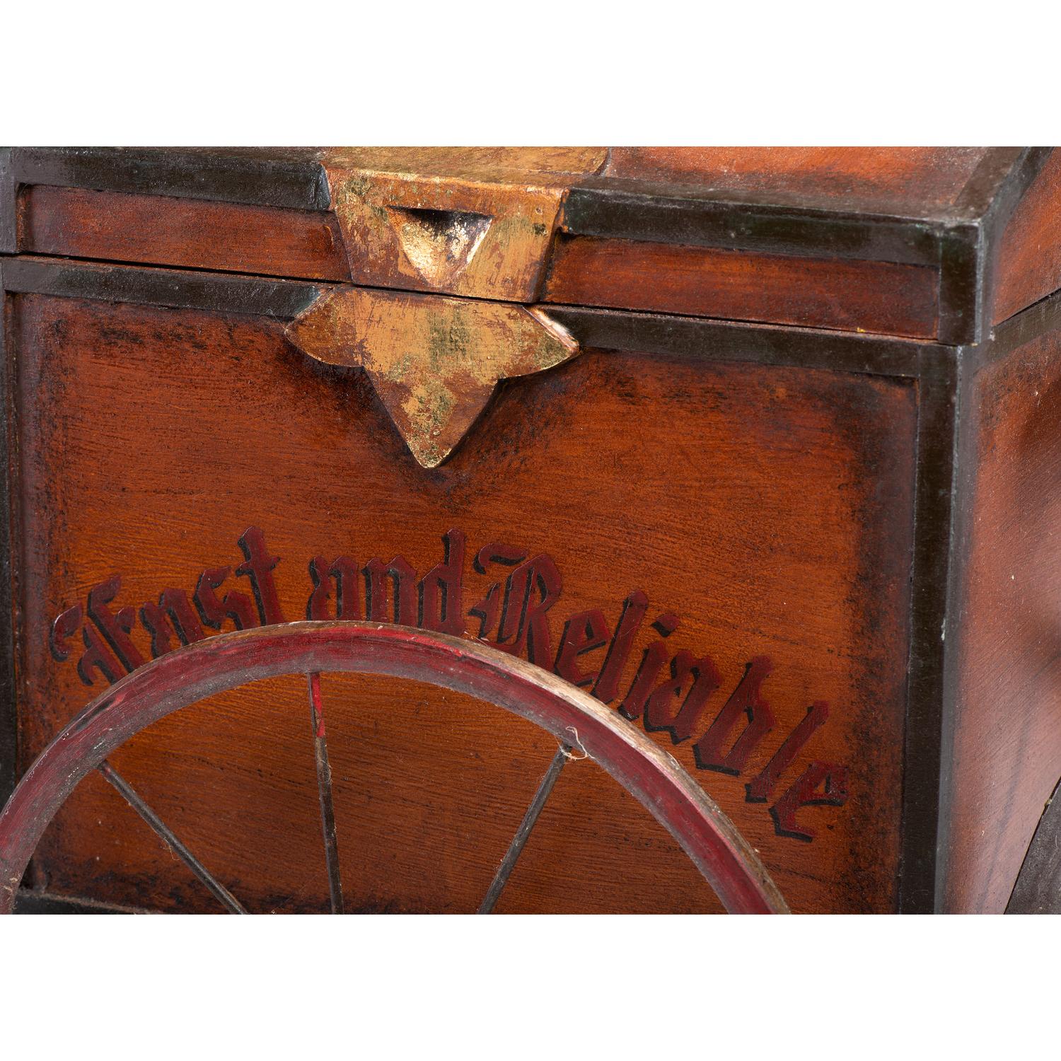 A Painted Wood and Iron Fast and Reliable Deliveries Child’s Tricycle