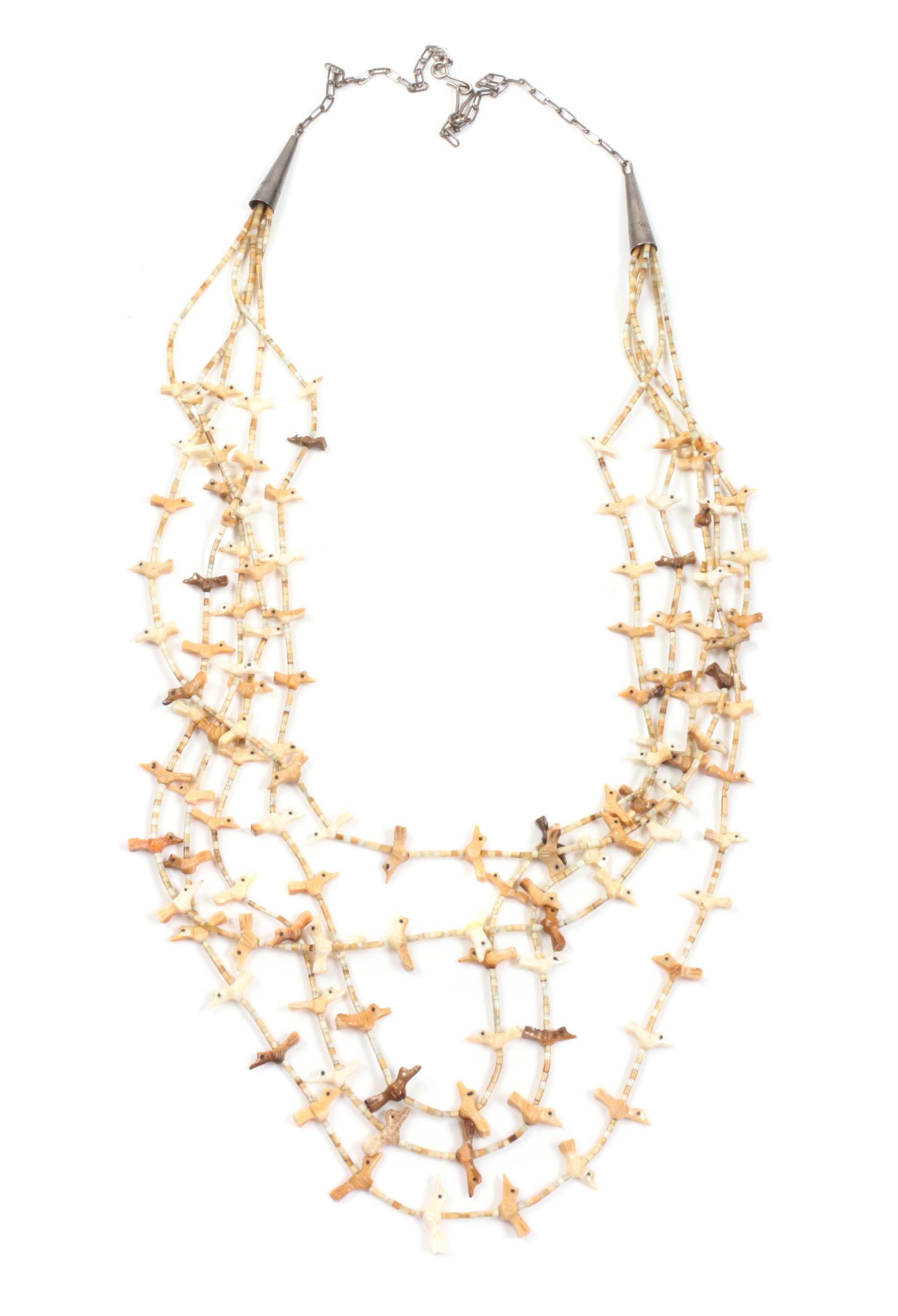 Zuni Five Strand Bird Fetish Necklace Length 27 inches