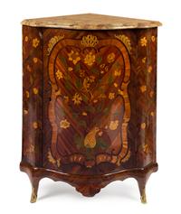 A Louis XV Gilt Bronze Mounted Marquetry Encoignure Height 38 1/4 x width 30 x depth 22 inches. — ATTRIBUTED TO JEAN-PIERRE LATZ, 18TH CENTURY