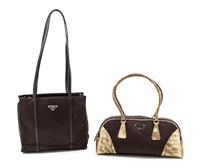 Two Brown Nylon Prada Bags,