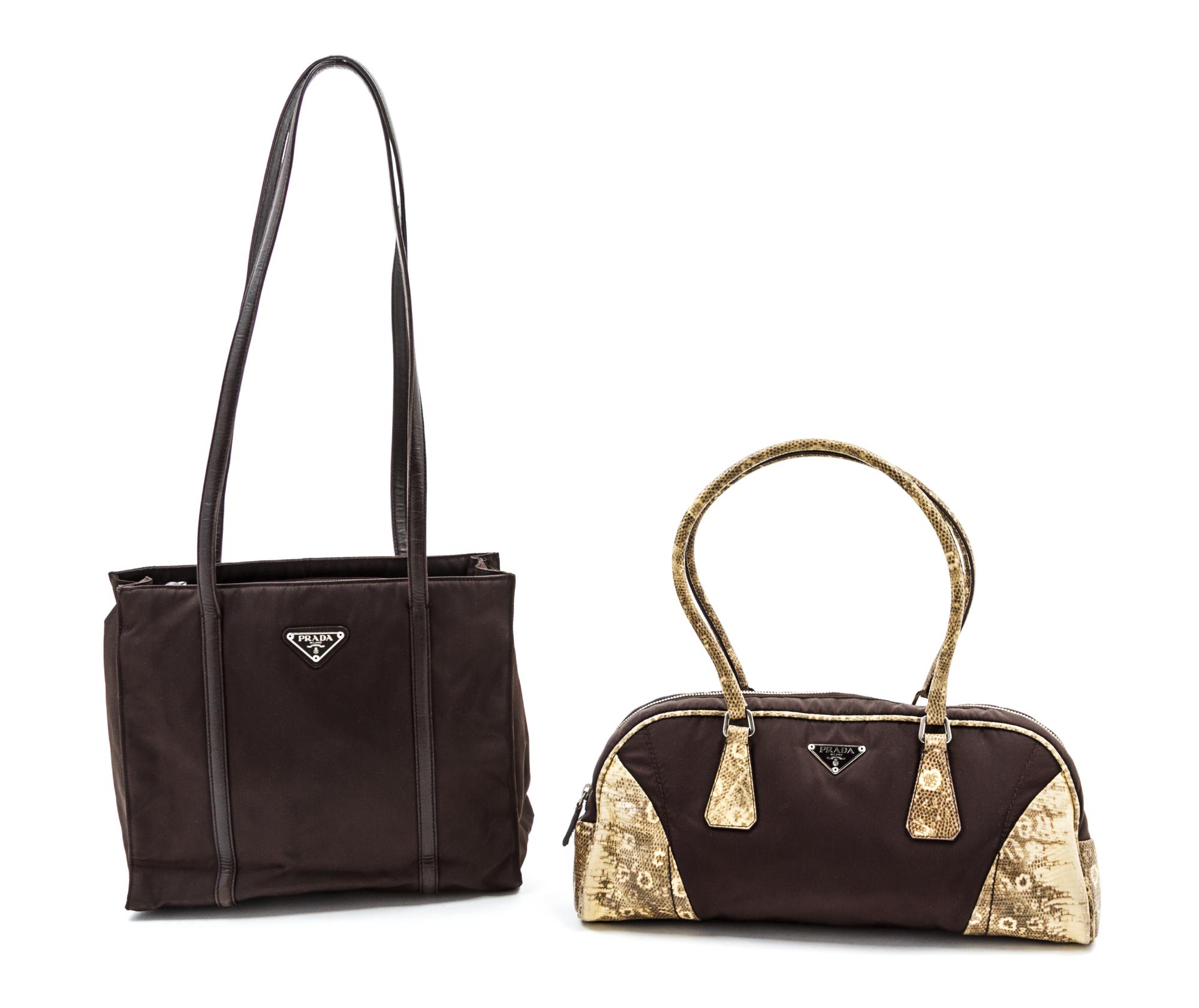 Two Brown Nylon Prada Bags,