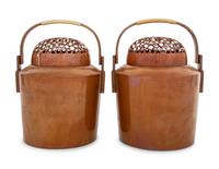 A Pair of Large Japanese Patinated Bronze Hard Warmers