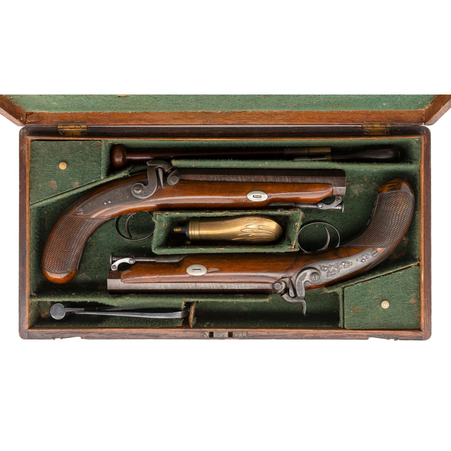 Cased Pair of Carbine Bore Percussion Pistols by Rigby