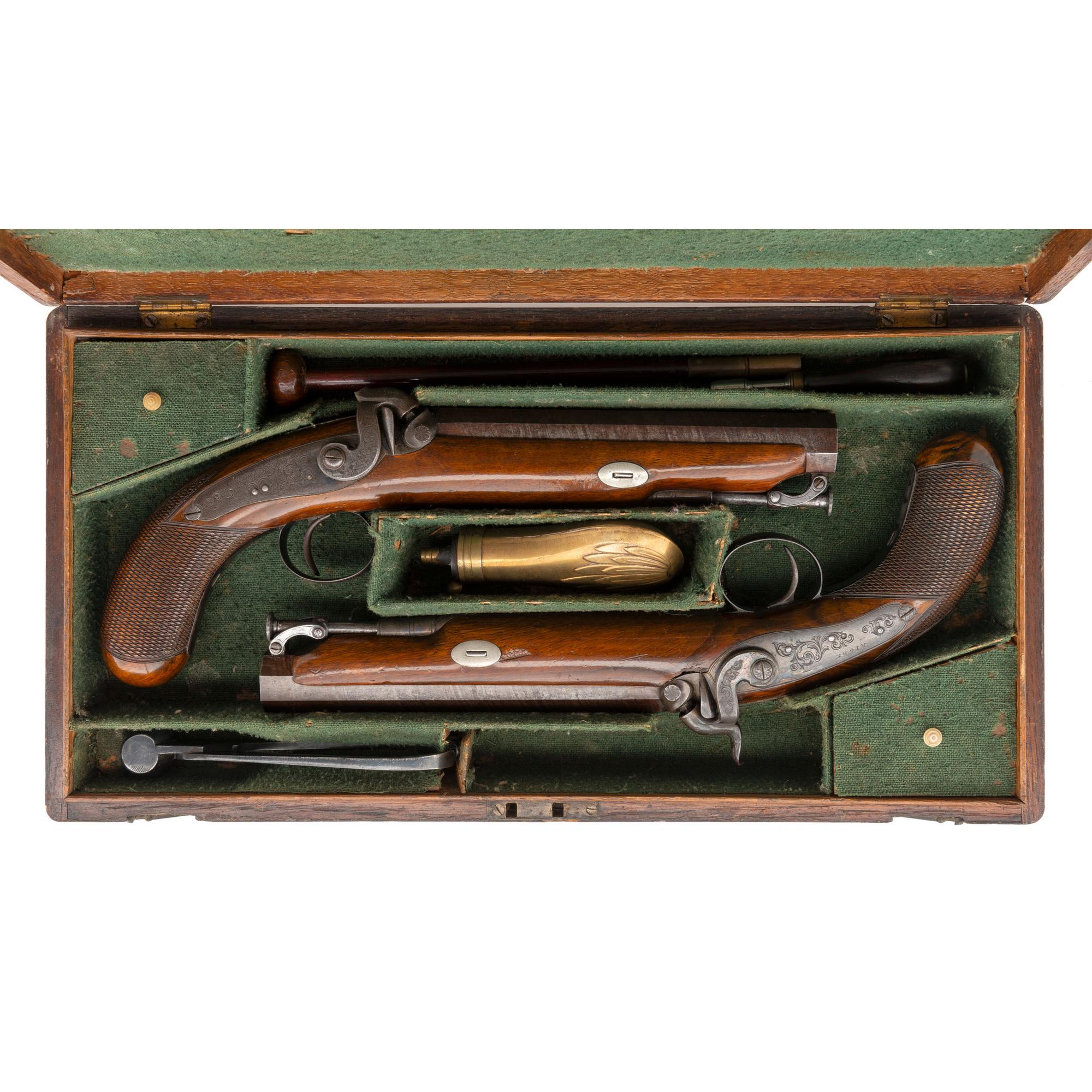Cased Pair of Carbine Bore Percussion Pistols by Rigby