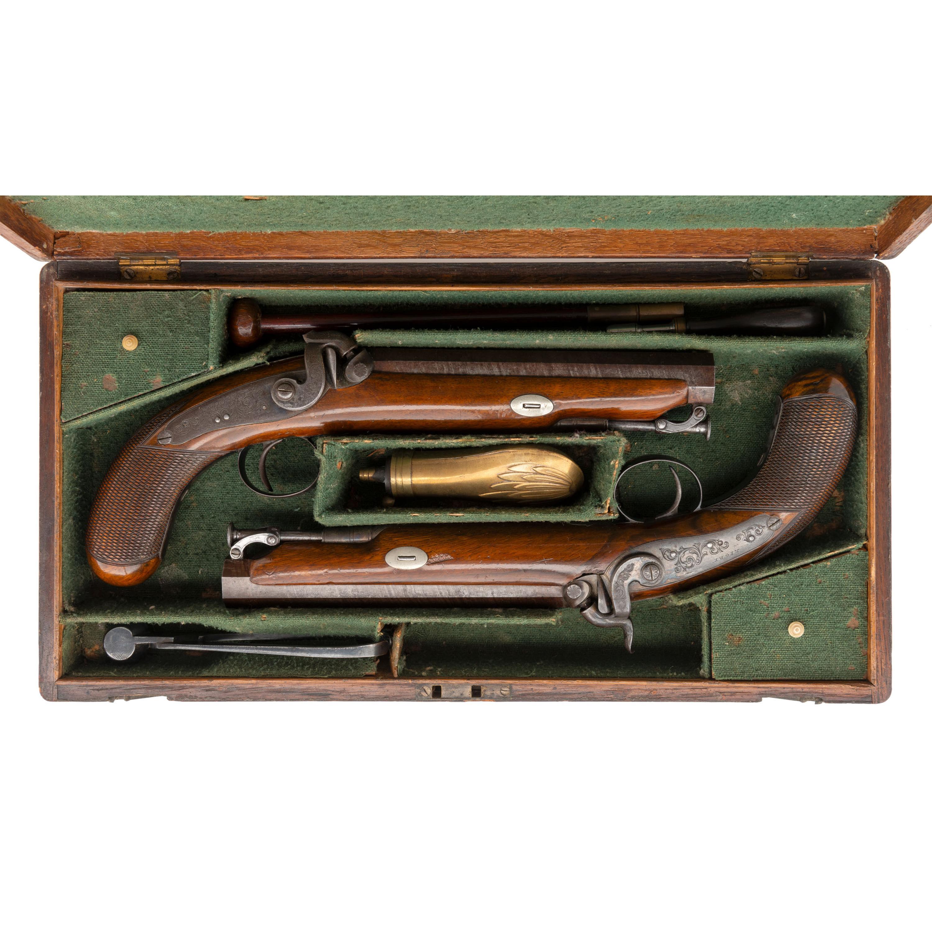 Cased Pair of Carbine Bore Percussion Pistols by Rigby