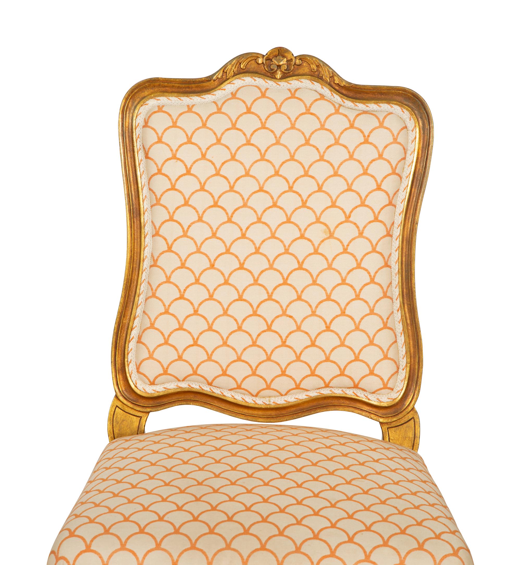 A Pair of Louis XV Style Carved Giltwood Side Chairs
