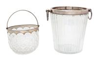 Two Silver Plate Mounted Glass Ice Buckets Height of tallest 8 1/4 inches. — 20TH CENTURY