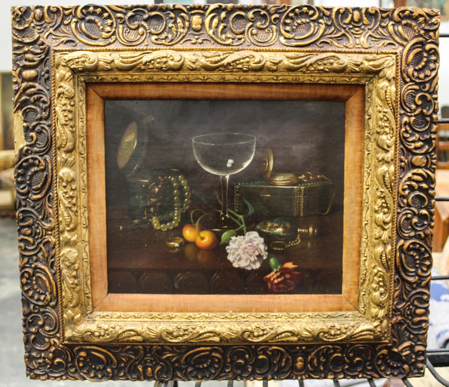 Artist Unknown, , Still Life with Glass, Flowers, Fruit, and Jewelry