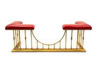A Brass and Leather-Upholstered Club Fender