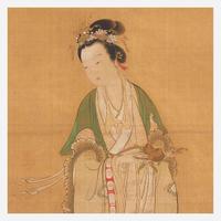 Kano Eisen'in Furunobu (Japanese b.1696-d.1731) 狩野永川 Elegant Maiden with Peach Spray ???