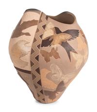 Carved Pottery Jar, with Birds and Butterflies