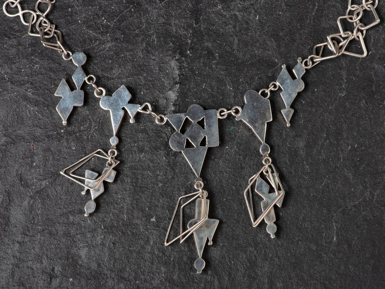 Abstract Silver Necklace, with Inlay