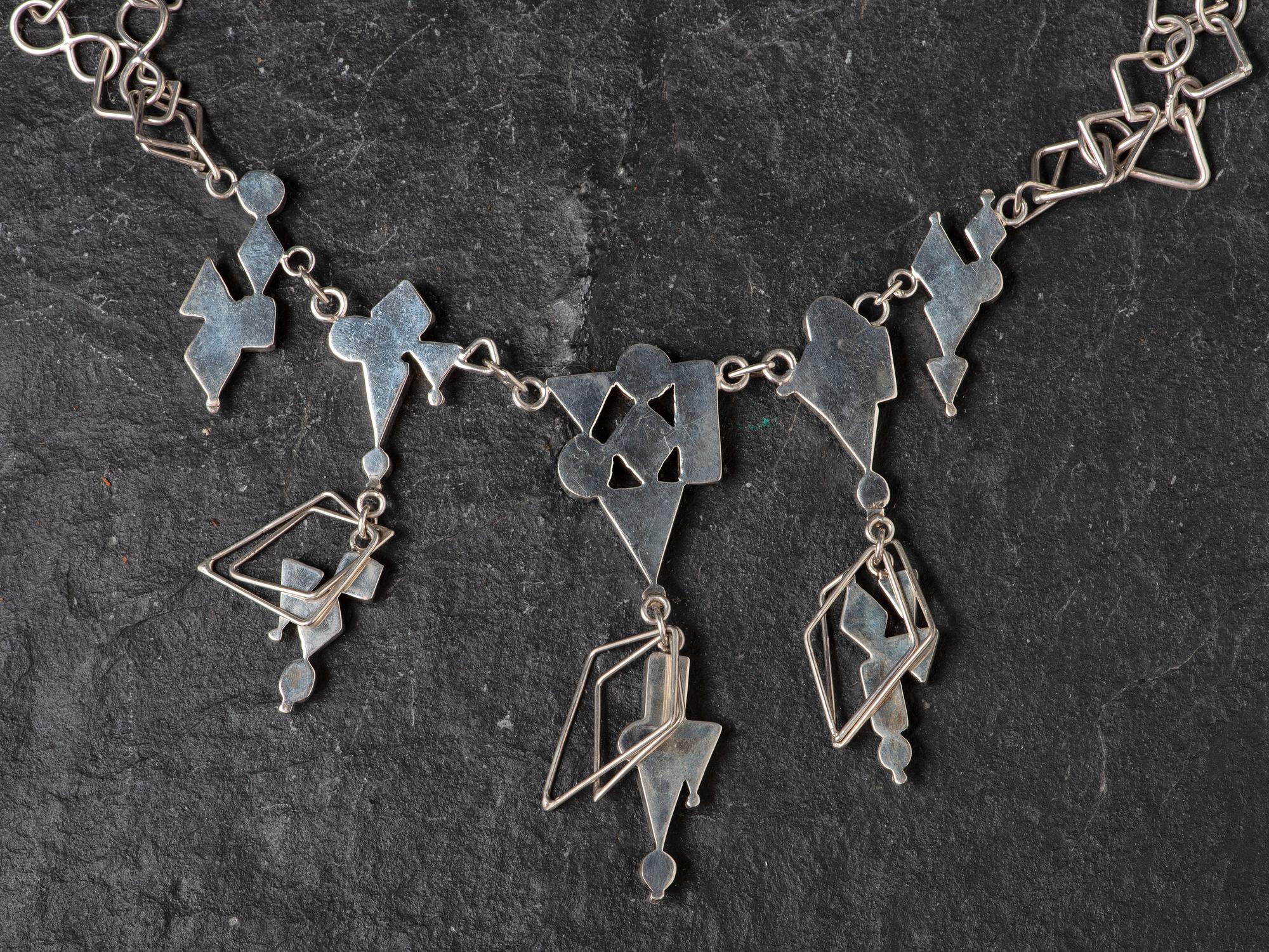 Abstract Silver Necklace, with Inlay