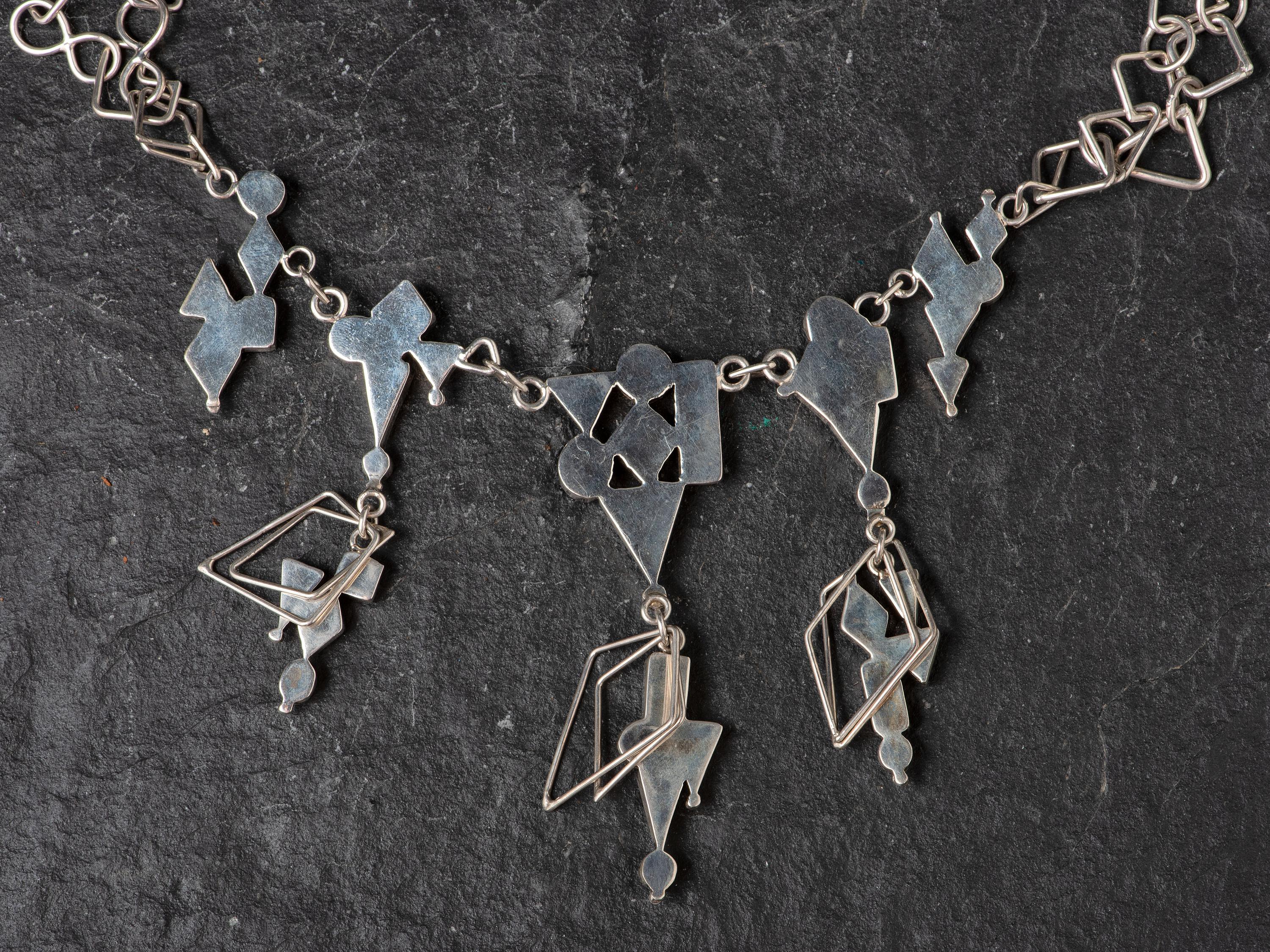 Abstract Silver Necklace, with Inlay