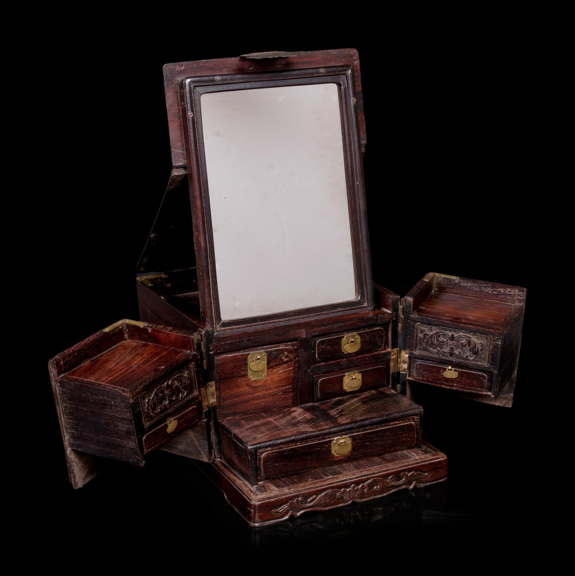 A Chinese Lacquered Wood Mirror Stand