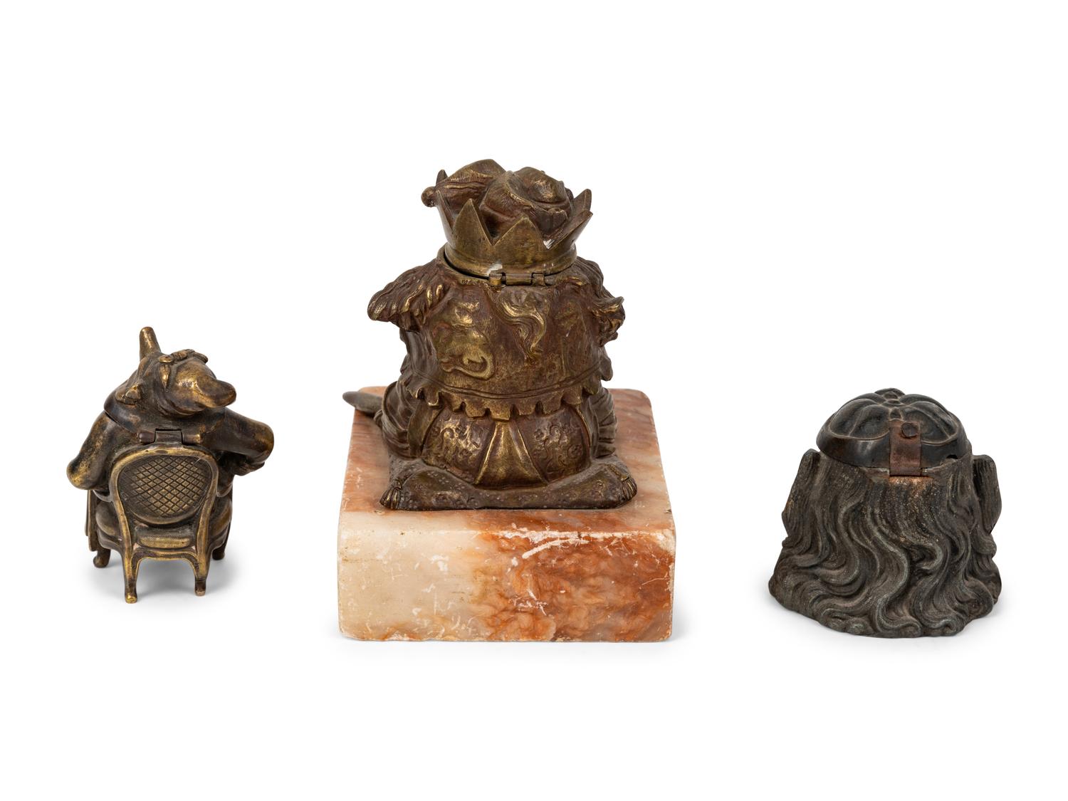 Three Continental Figural Inkwells