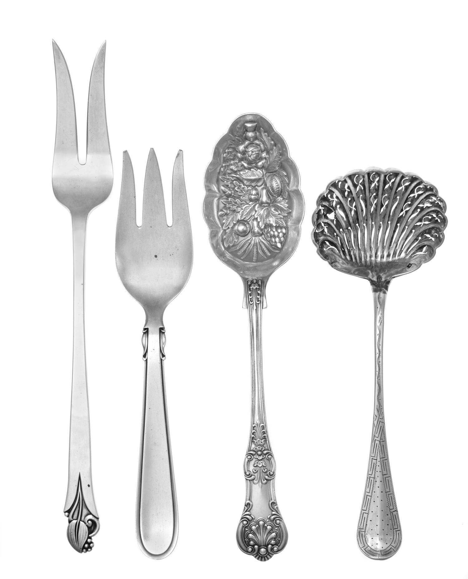 A Group of Three Silver Serving Articles, Various Makers, comprising a Danish serving fork, Cohr, an American serving fork and a French