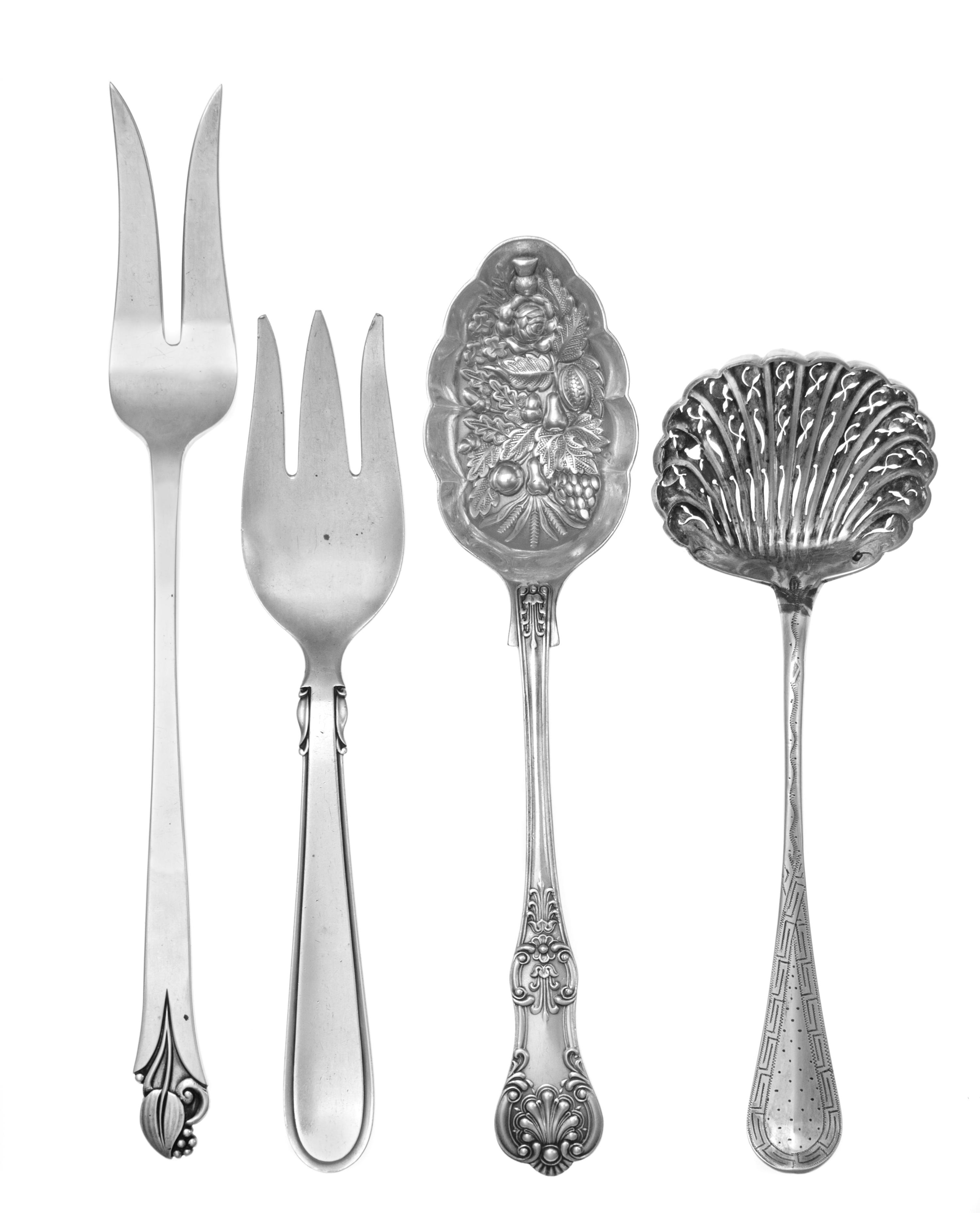 A Group of Three Silver Serving Articles, Various Makers, comprising a Danish serving fork, Cohr, an American serving fork and a French