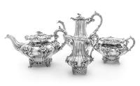An Irish Victorian Silver Tea and Coffee Service, Robert W. Smith, Dublin, 1842, comprising a teapot, a coffee pot, a creamer and an op