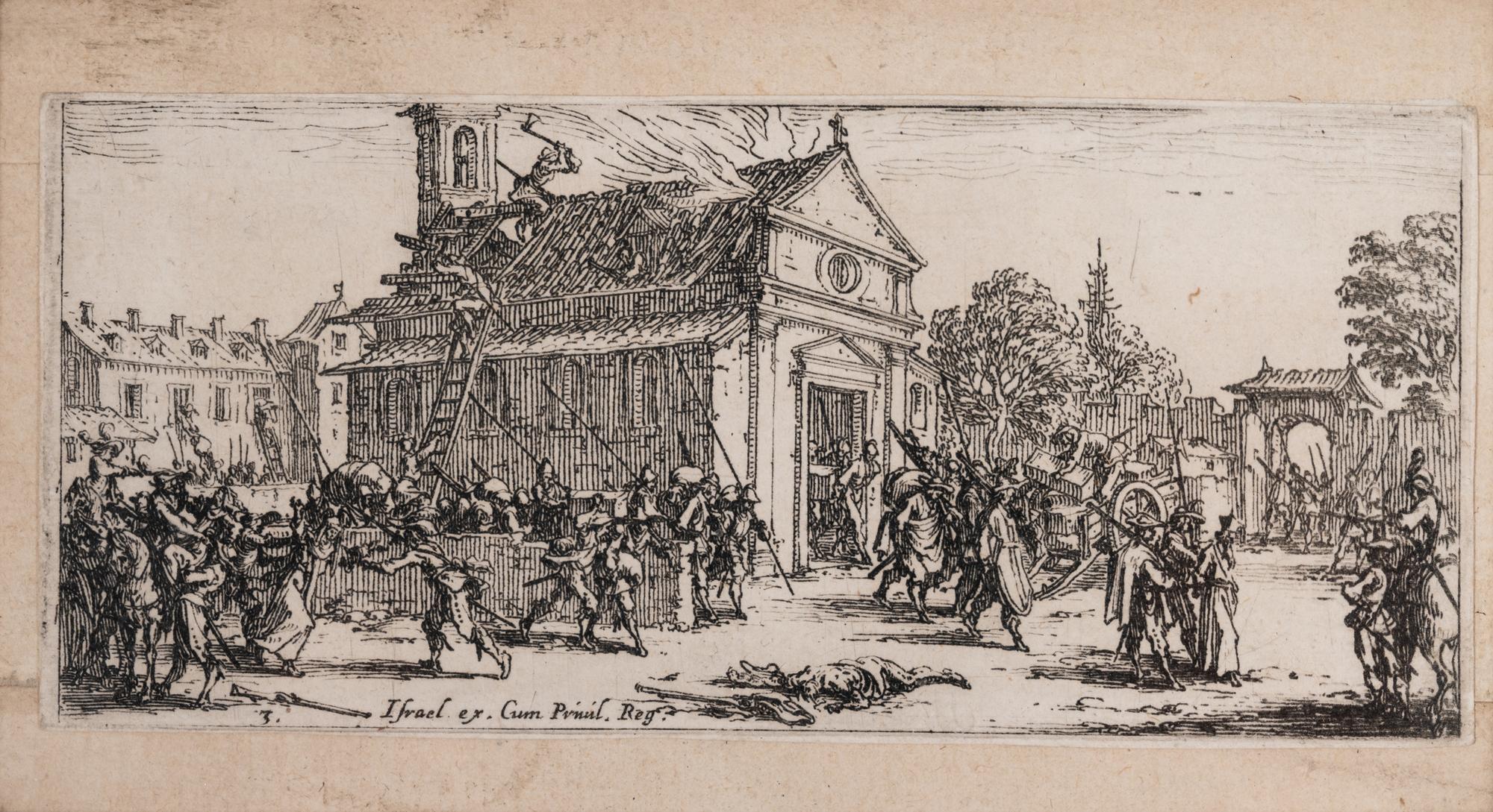 A pair of etchings (one from Les Petites Misères de la Guerre, the other from Gobbi)