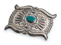 Large Silver and Turquoise Belt Buckle