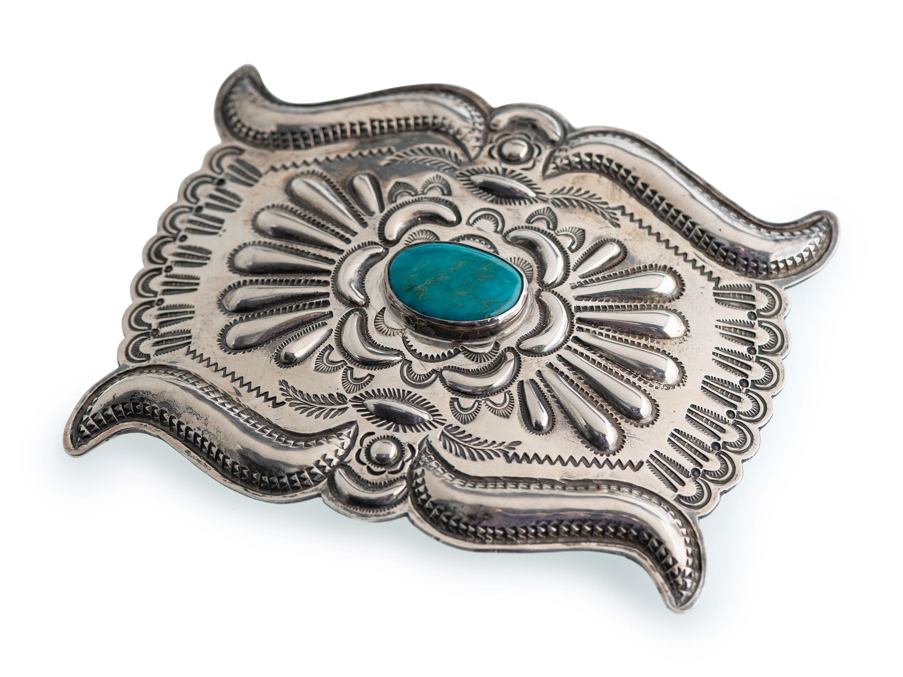 Large Silver and Turquoise Belt Buckle