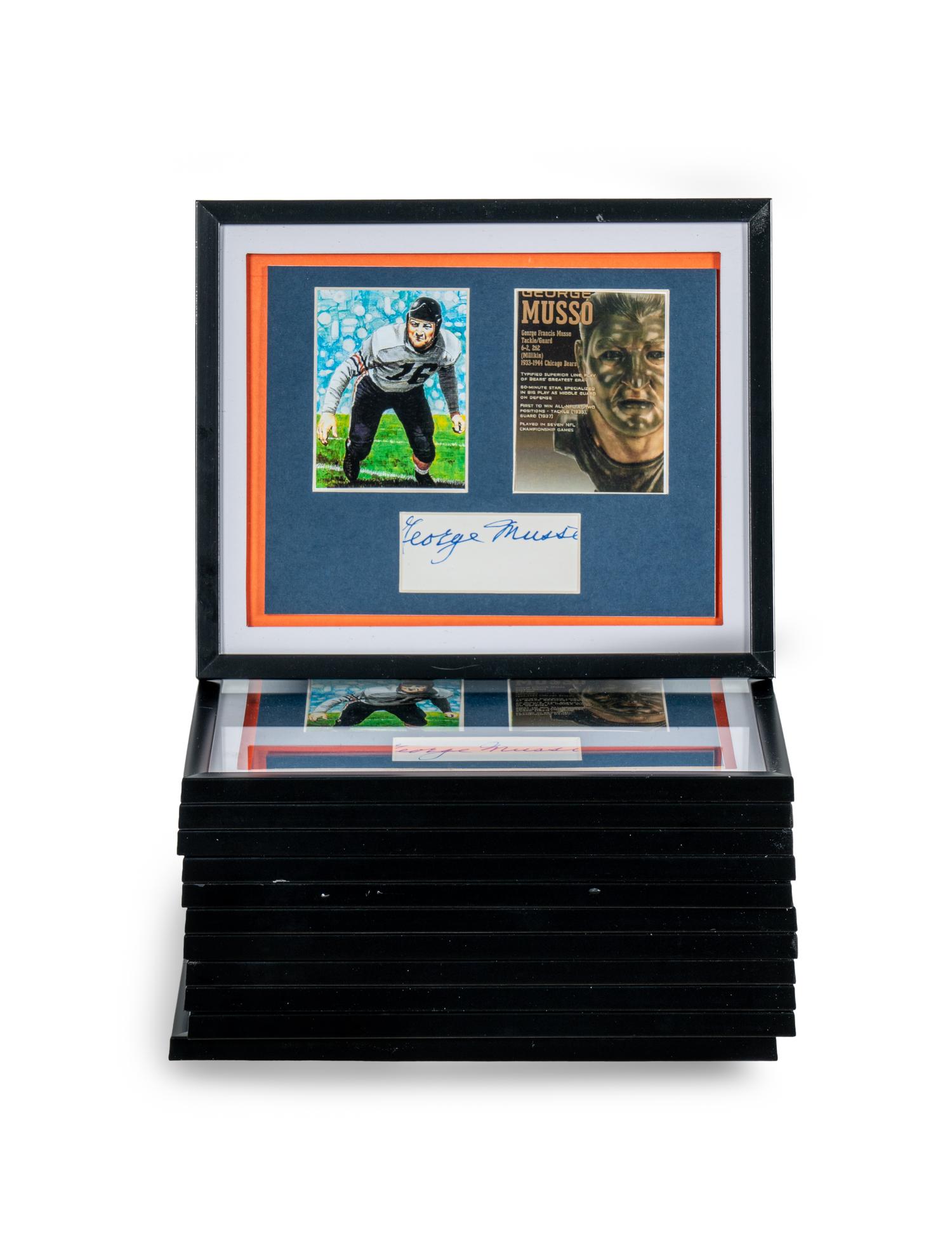 A Large Group of 12 Chicago Bears Hall of Famer George Musso Signed Autograph Shadowbox Displays
