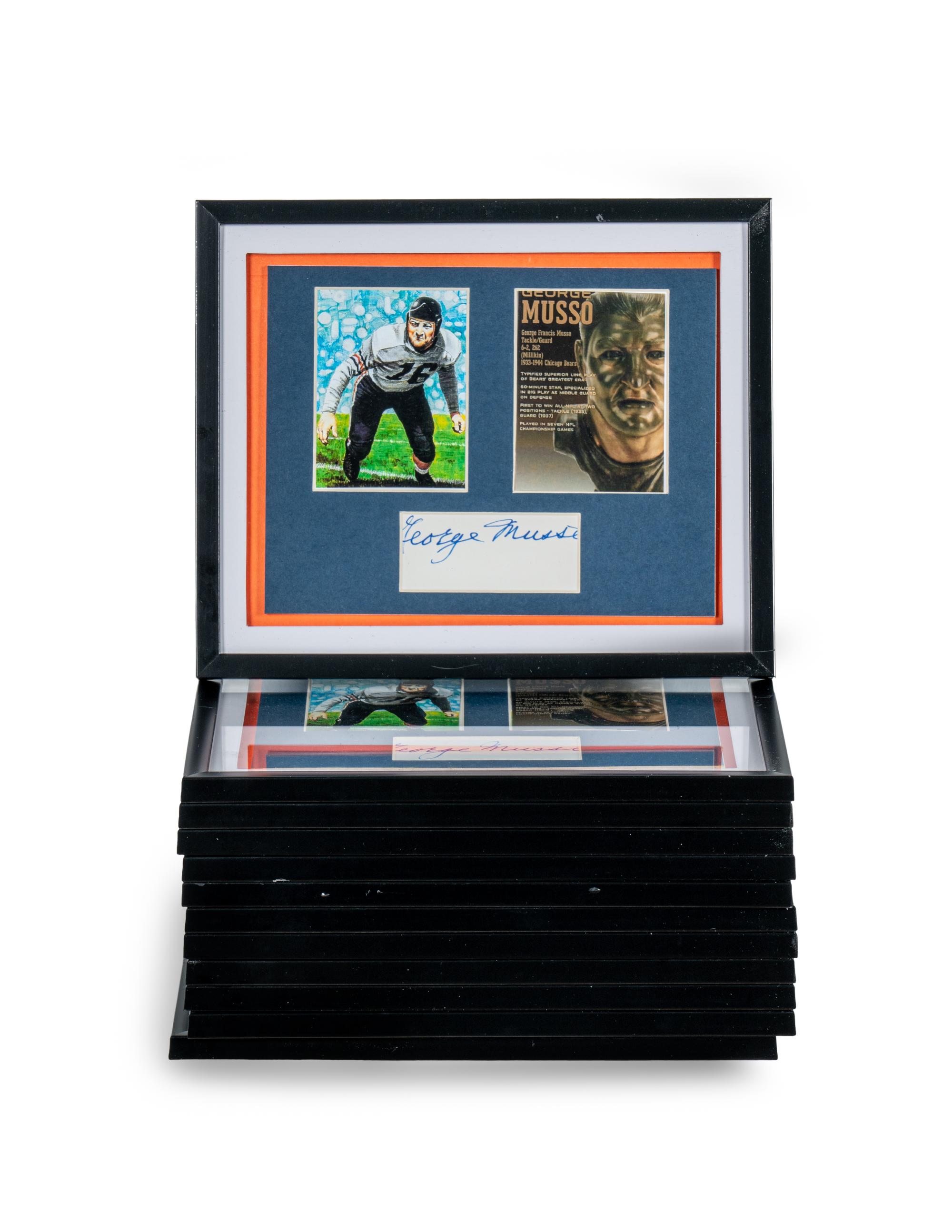 A Large Group of 12 Chicago Bears Hall of Famer George Musso Signed Autograph Shadowbox Displays