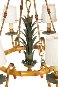 A Whimsical Painted Iron Eight Light Bamboo Design Chandelier