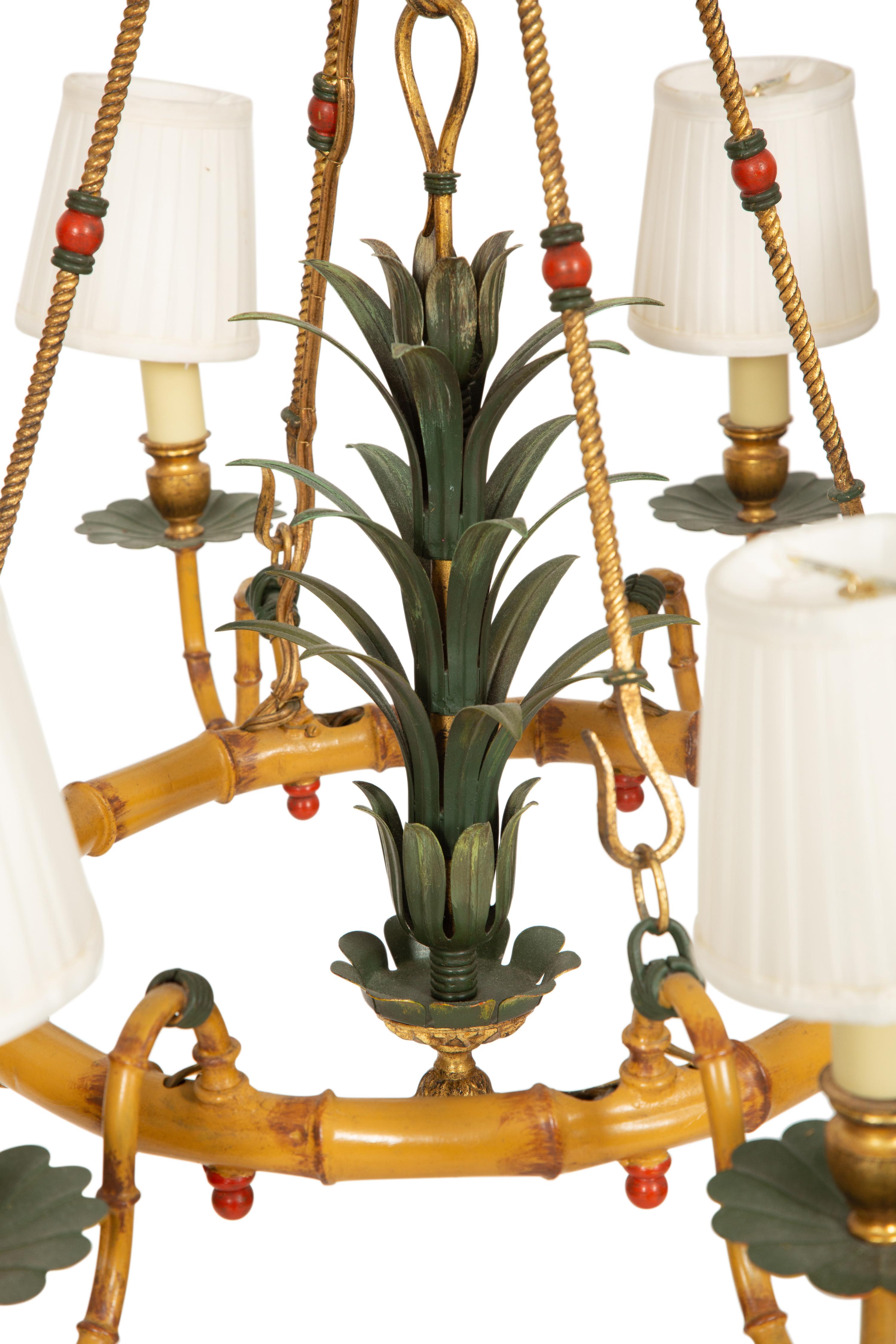 A Whimsical Painted Iron Eight Light Bamboo Design Chandelier