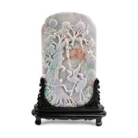 A Chinese Carved Jadeite and Hardwood Table Screen
