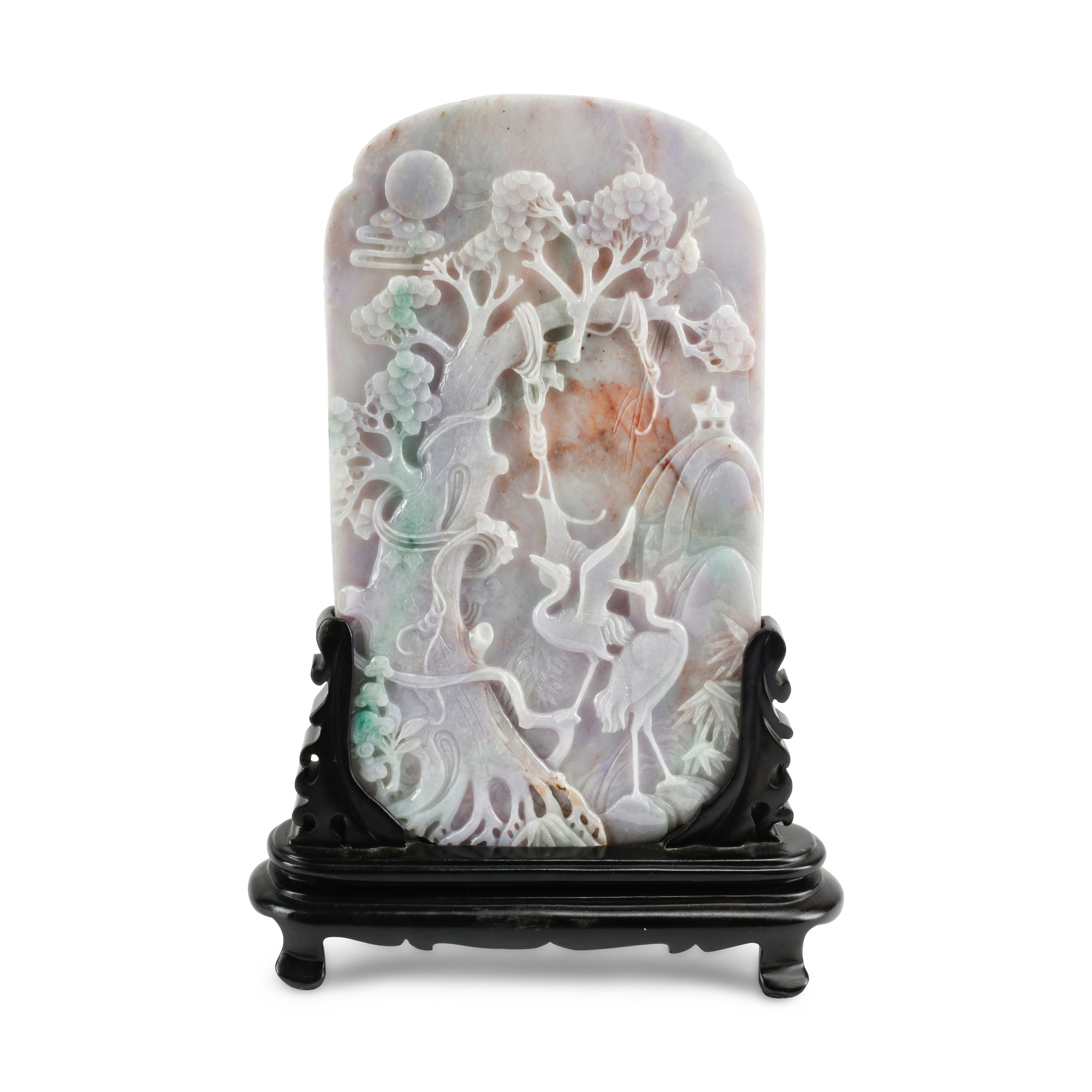 A Chinese Carved Jadeite and Hardwood Table Screen