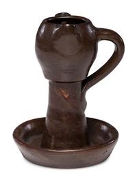 A Rare Double-Spouted Stoneware Grease Lamp, Attributed to Samuel Routson