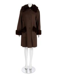 Revillon Brown Wool Coat with Brown Sheared Mink Trim, 2000-10s