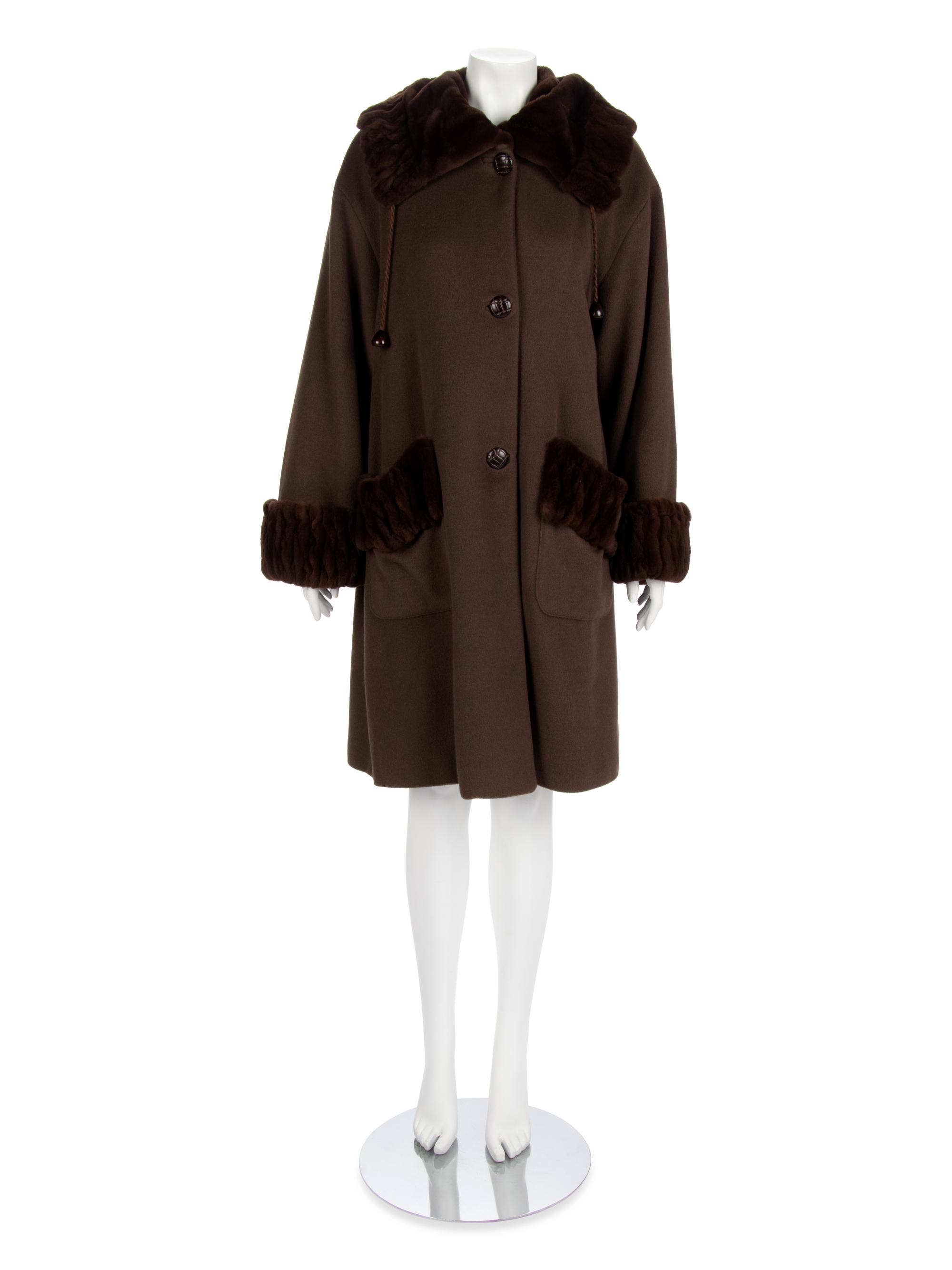 Revillon Brown Wool Coat with Brown Sheared Mink Trim, 2000-10s
