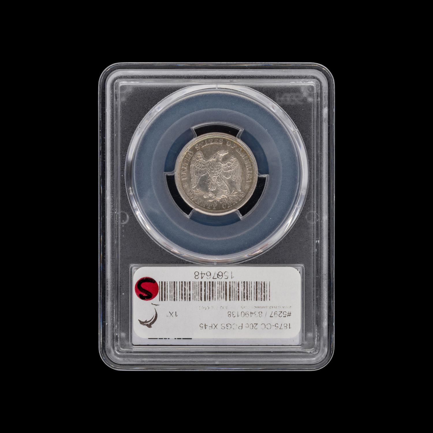 An 1875-CC Seated Liberty 20c Coin [PCGS XF45]