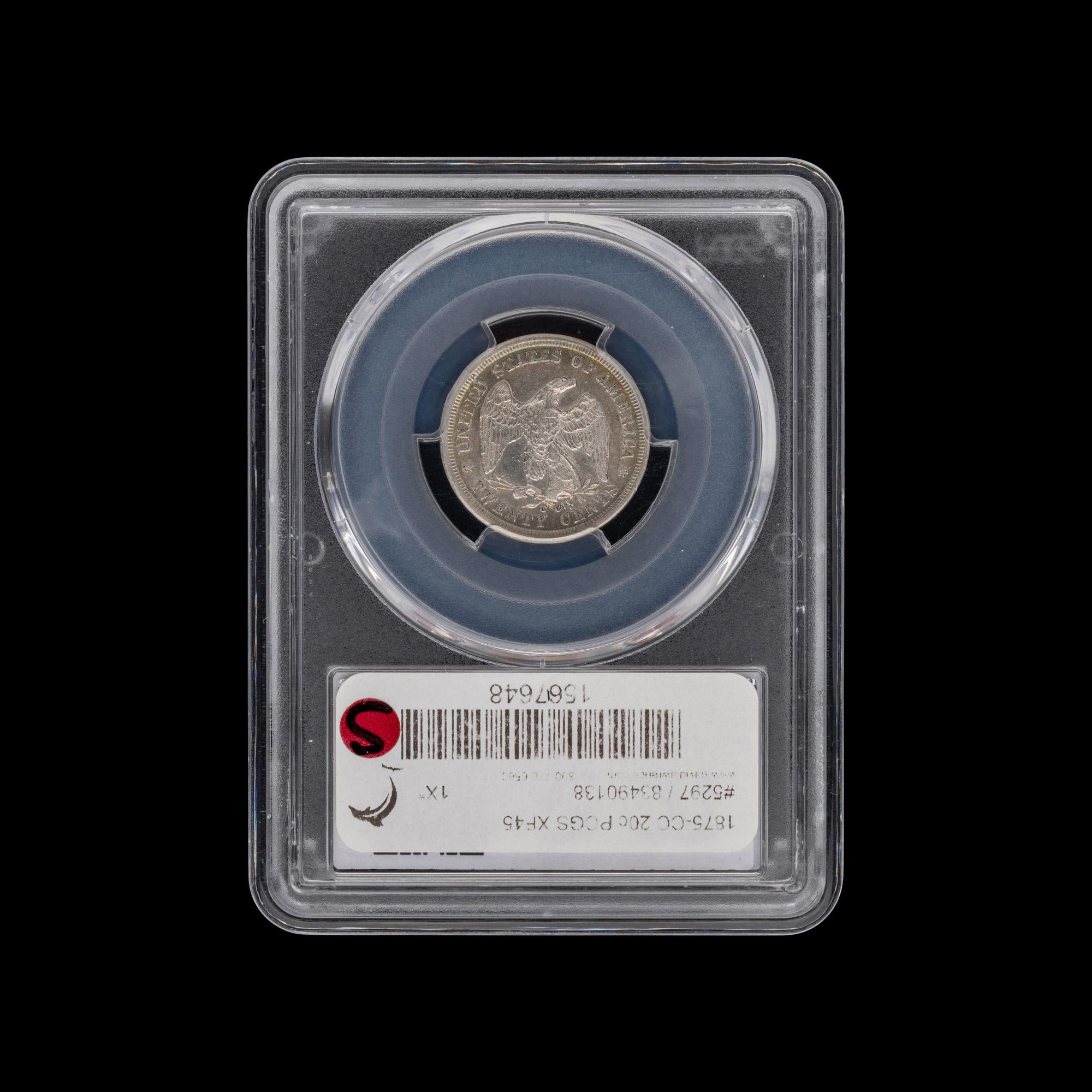 An 1875-CC Seated Liberty 20c Coin [PCGS XF45]