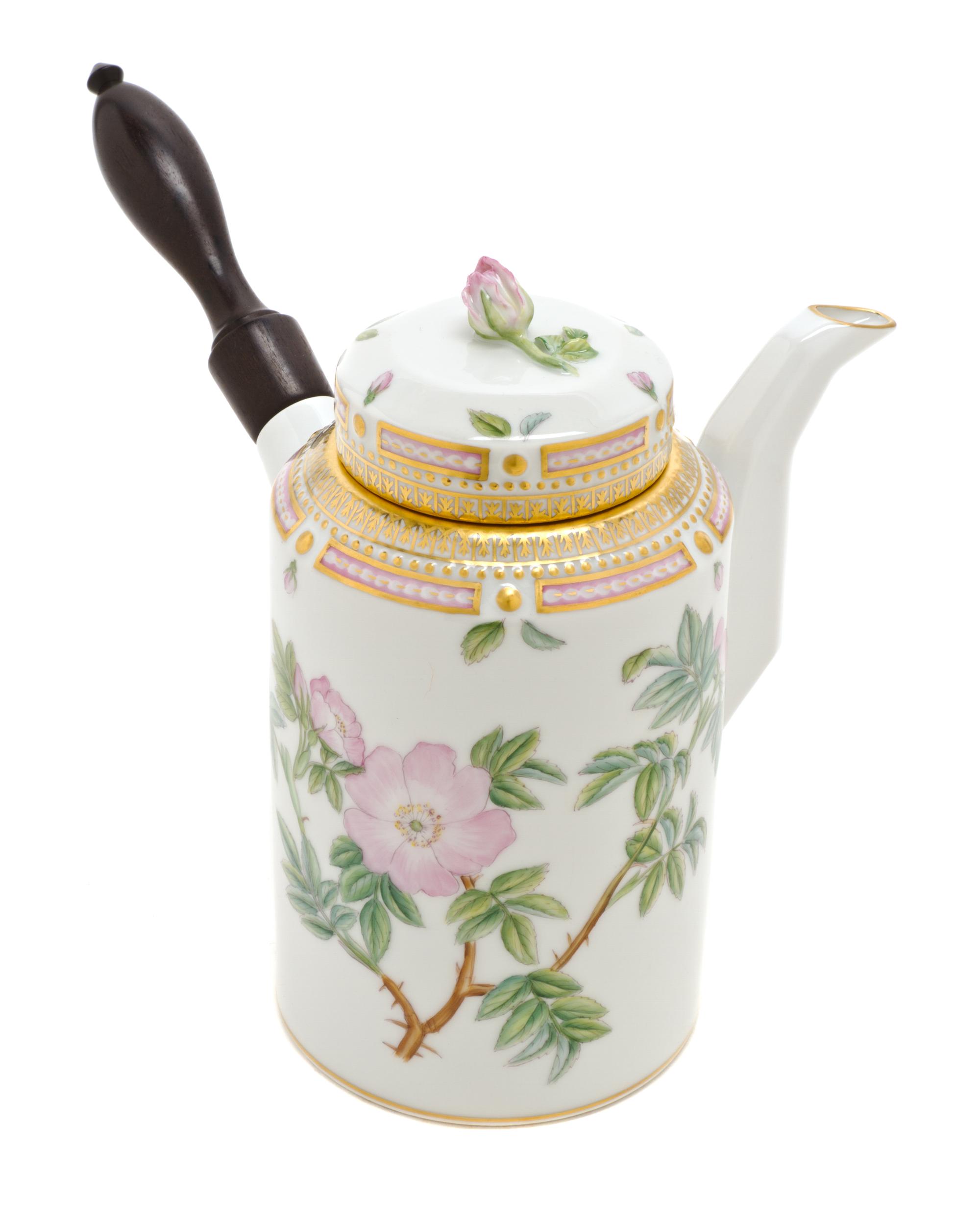 A Royal Copenhagen Flora Danica Chocolate Pot, Height 7 inches.