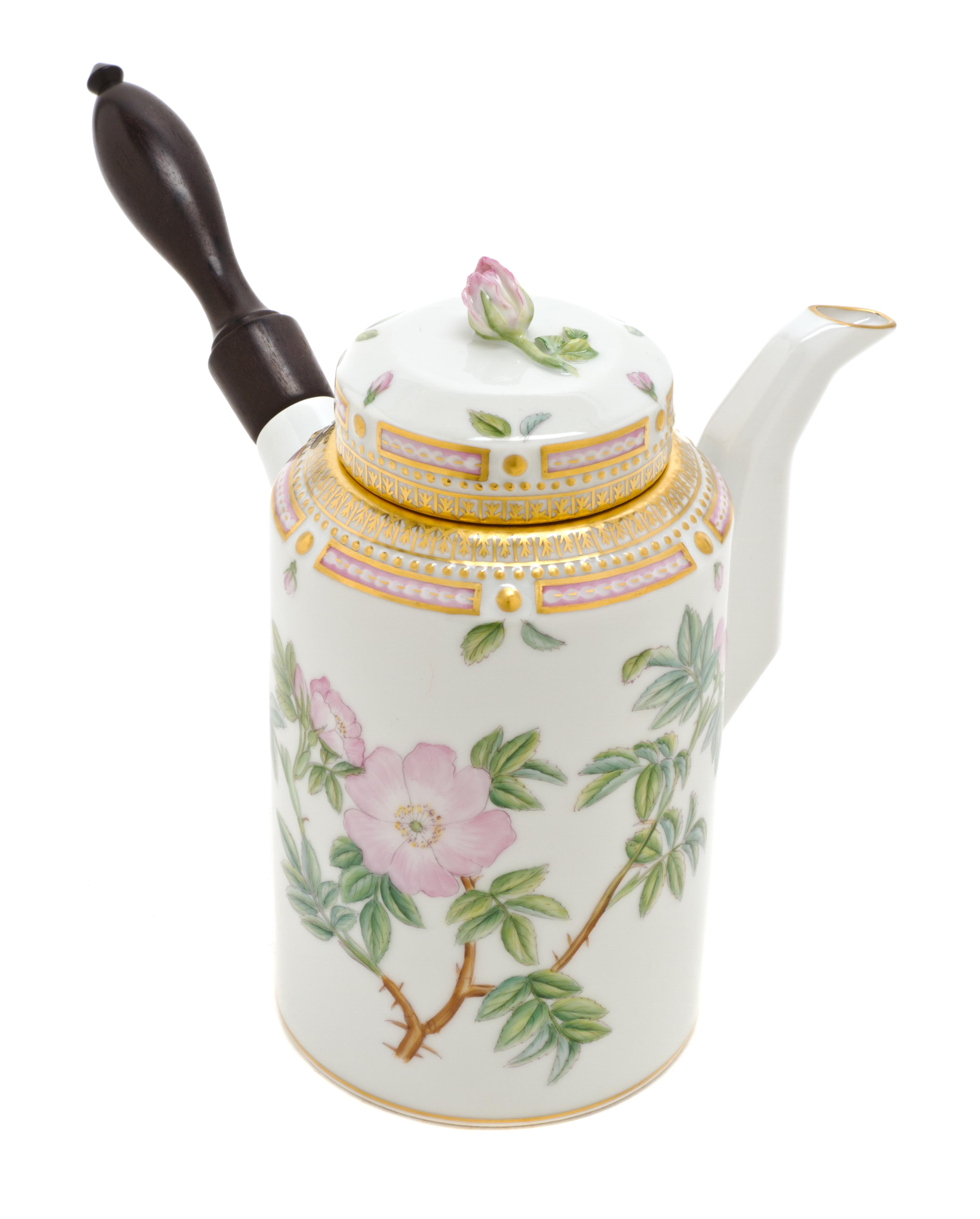 A Royal Copenhagen Flora Danica Chocolate Pot, Height 7 inches.