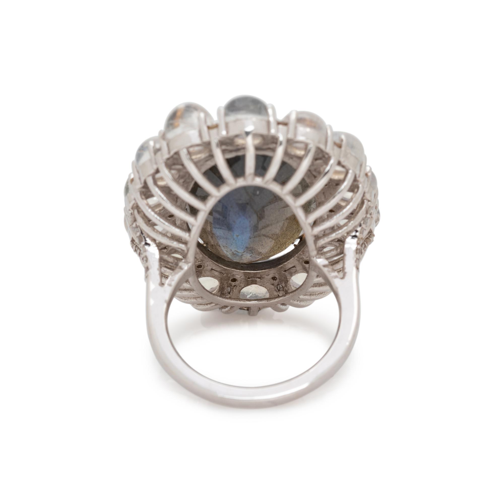 LABRADORITE, MOONSTONE AND COLORED DIAMOND RING